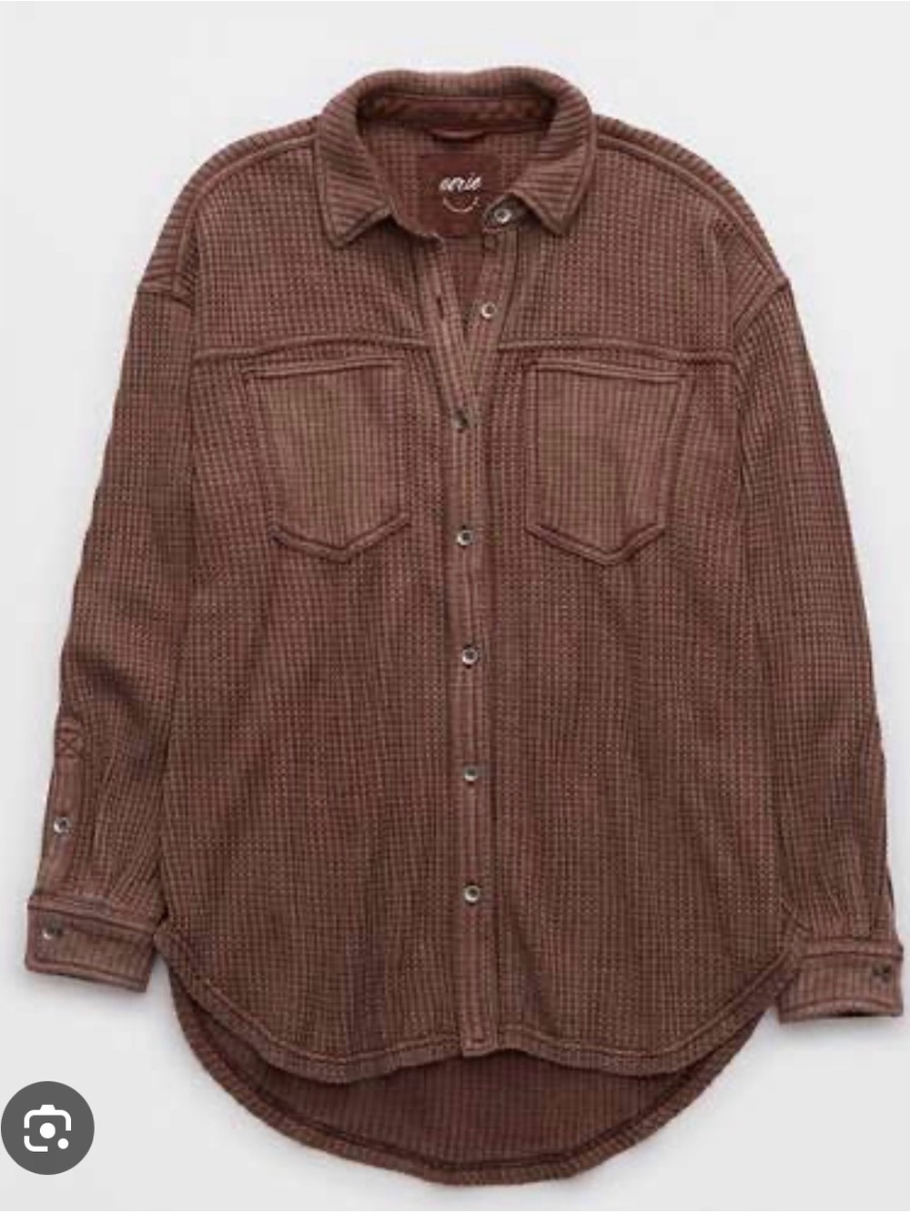 aerie Men's Brown lumberjane Waffle Knit Button-Down Shirt shacket